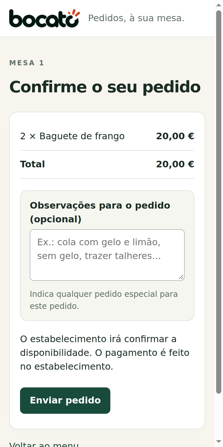 Revisão do pedido Bocato no telemóvel